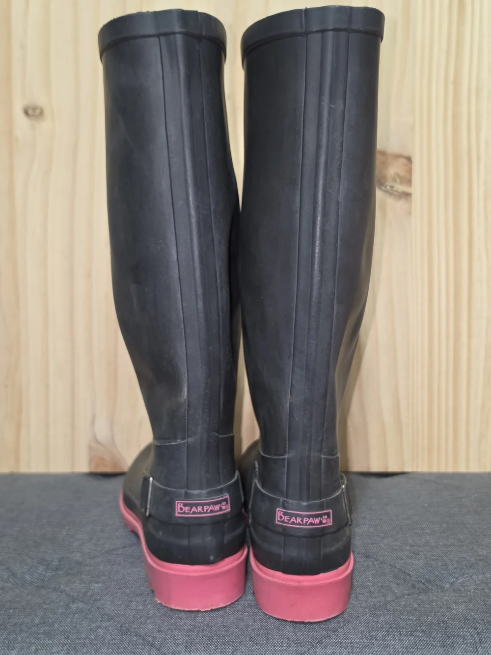 BearPaw Black Rain Boots with Pink Outsole - Women's Waterproof Tall Boots